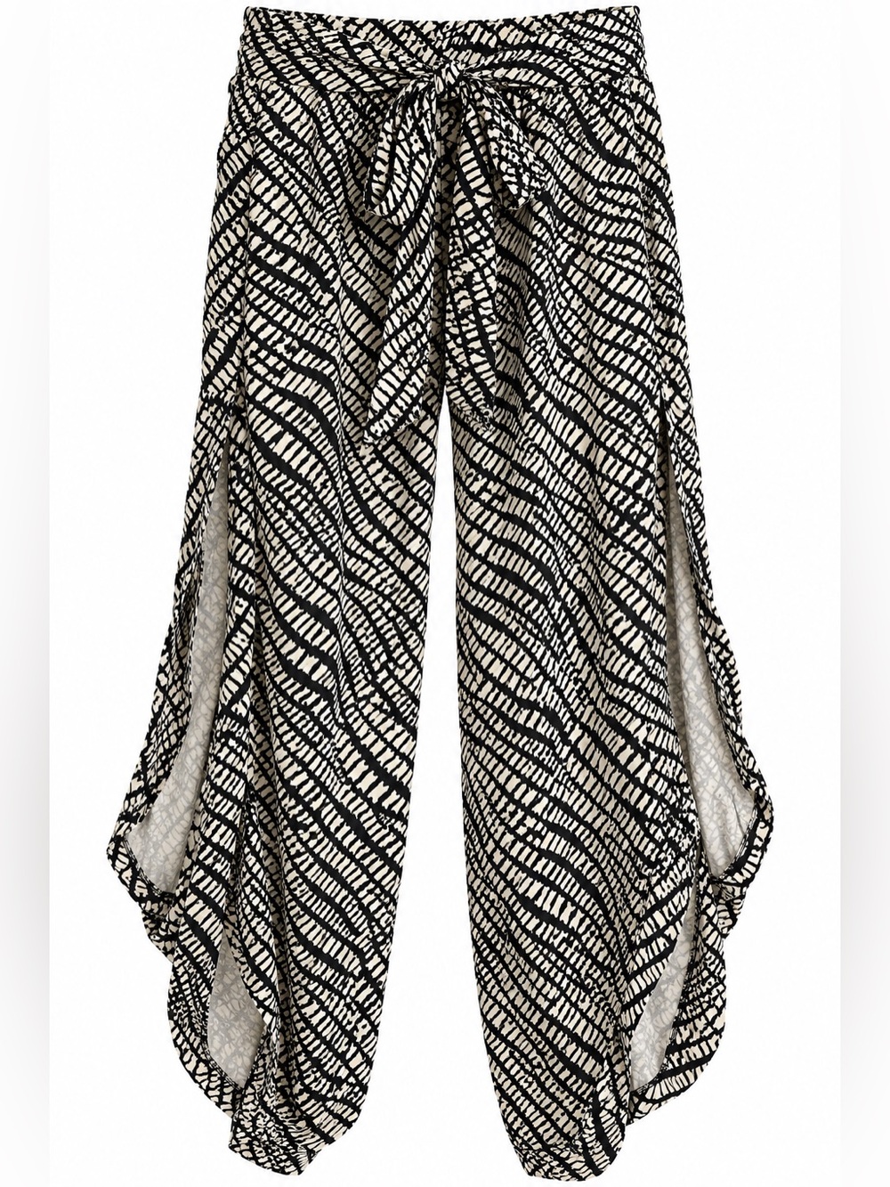 Daytrip Black Ivory Split Leg Tie Waist Pants Large NWT Boho Resort
